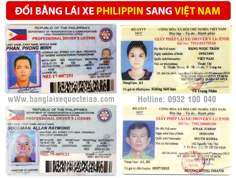 Địa chỉ cấp đổi bằng lái xe Philippin sang bằng lái xe Việt Nam cấp tốc qua mạng - Hotline/ Zalo/ Viber: 0932 100 040