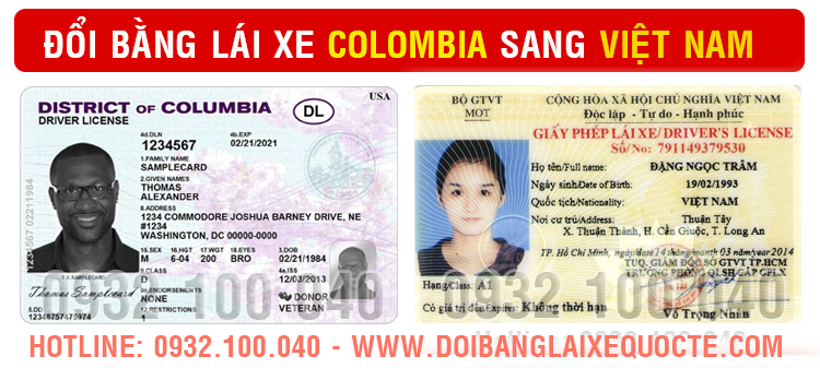 Minh họa: mẫu bằng đổi bằng lái xe Colombia sang Việt Nam qua mạng - Hotline/ Zalo/ Viber: 0932.100.040