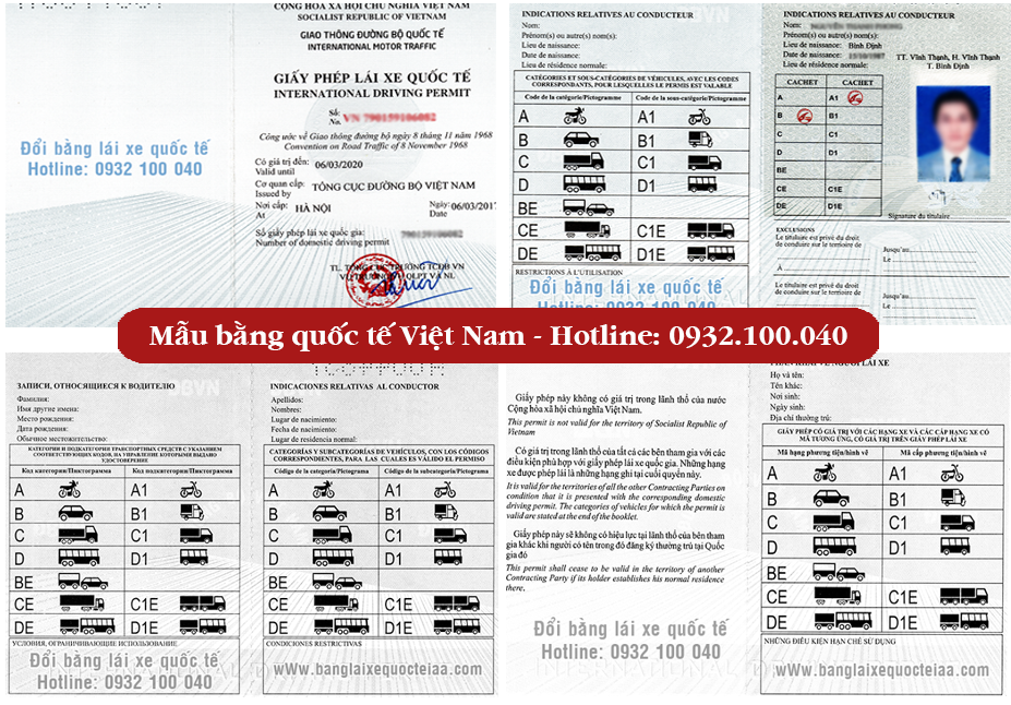 Ảnh minh họa mẫu bằng lái xe quốc tế do Việt Nam cấp - Hotline: 0932.100.040