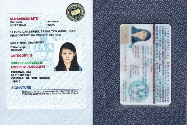 Mẫu bằng lái xe quốc tế IAA Mỹ - Đổi giấy phép lái xe quốc tế An Khang