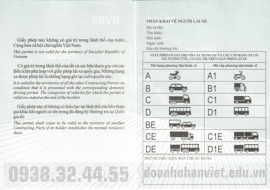 Mẫu giấy phép lái xe quốc tế IDP
