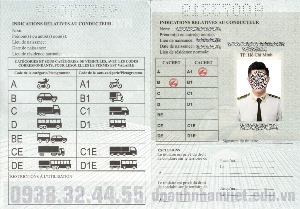 Mẫu bằng lái xe quốc tế Tổng Cục Đường Bộ