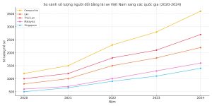 So sánh số lượng người đổi bằng lái xe Việt Nam sang các quốc gia (2020-2024)